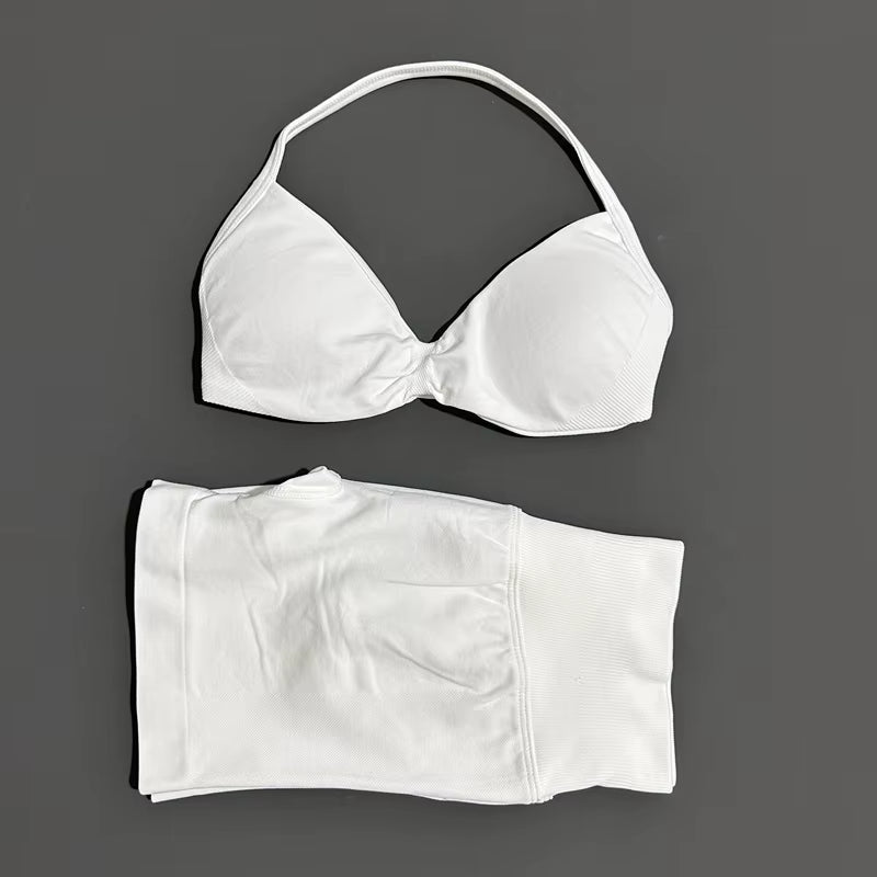2 Piece Sports Gym Set Strappy Bra Yoga Underwear Short Sport Leggings Bicycle Running Sportswear Woman Seamless Yoga Set