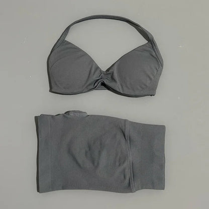 2 Piece Sports Gym Set Strappy Bra Yoga Underwear Short Sport Leggings Bicycle Running Sportswear Woman Seamless Yoga Set