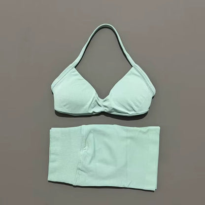2 Piece Sports Gym Set Strappy Bra Yoga Underwear Short Sport Leggings Bicycle Running Sportswear Woman Seamless Yoga Set