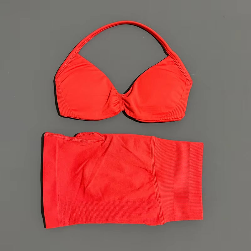2 Piece Sports Gym Set Strappy Bra Yoga Underwear Short Sport Leggings Bicycle Running Sportswear Woman Seamless Yoga Set