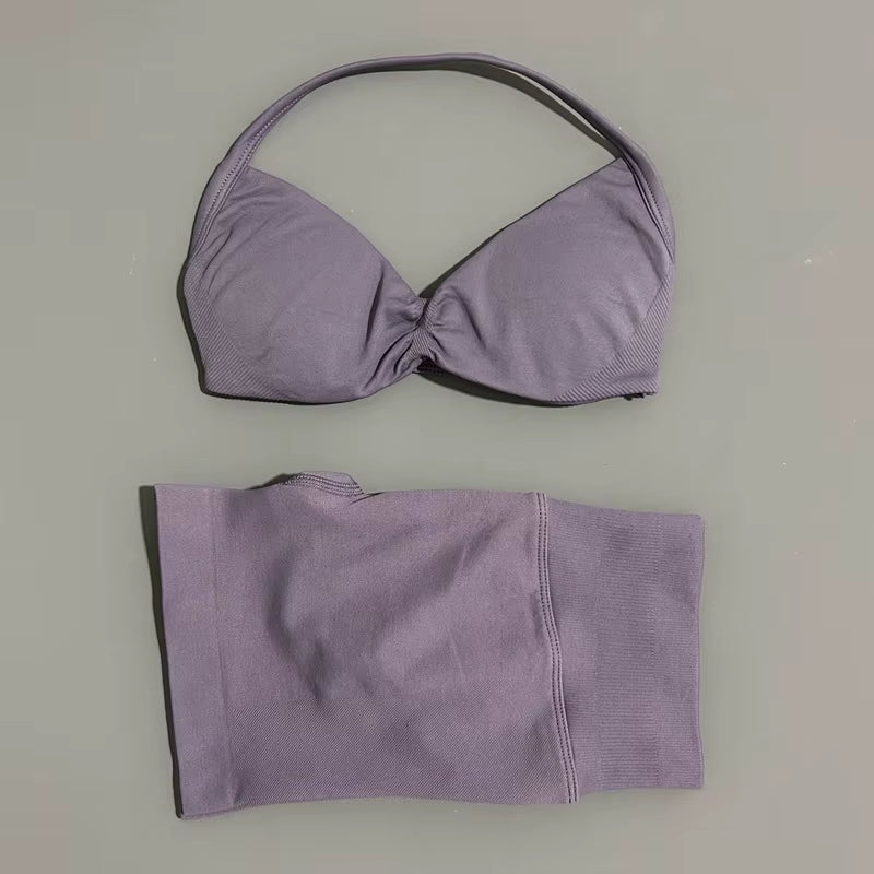 2 Piece Sports Gym Set Strappy Bra Yoga Underwear Short Sport Leggings Bicycle Running Sportswear Woman Seamless Yoga Set