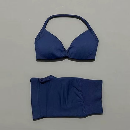 2 Piece Sports Gym Set Strappy Bra Yoga Underwear Short Sport Leggings Bicycle Running Sportswear Woman Seamless Yoga Set