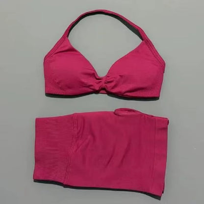 2 Piece Sports Gym Set Strappy Bra Yoga Underwear Short Sport Leggings Bicycle Running Sportswear Woman Seamless Yoga Set
