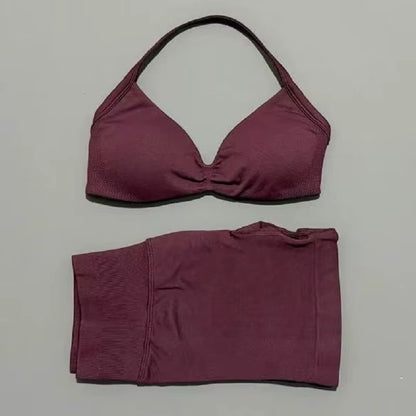 2 Piece Sports Gym Set Strappy Bra Yoga Underwear Short Sport Leggings Bicycle Running Sportswear Woman Seamless Yoga Set