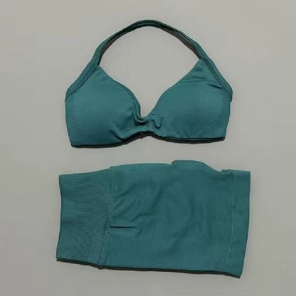 2 Piece Sports Gym Set Strappy Bra Yoga Underwear Short Sport Leggings Bicycle Running Sportswear Woman Seamless Yoga Set