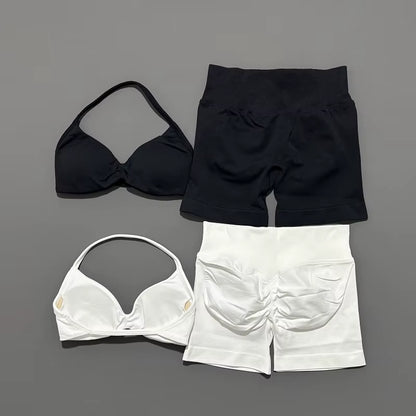 2 Piece Sports Gym Set Strappy Bra Yoga Underwear Short Sport Leggings Bicycle Running Sportswear Woman Seamless Yoga Set