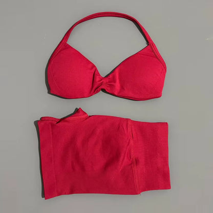 2 Piece Sports Gym Set Strappy Bra Yoga Underwear Short Sport Leggings Bicycle Running Sportswear Woman Seamless Yoga Set
